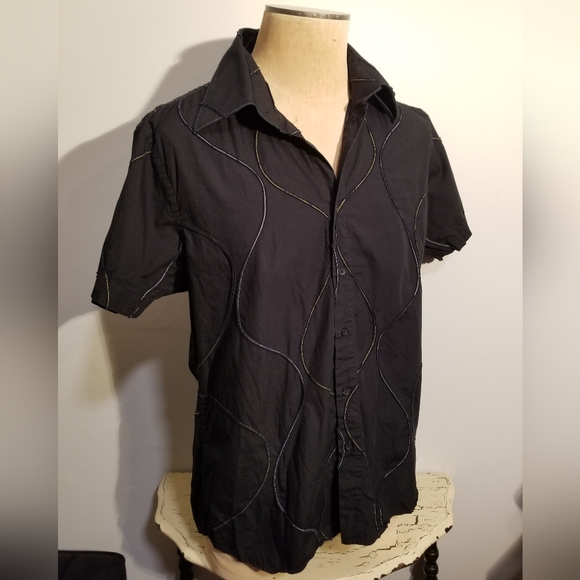 KENNETH COLE NEW YORK MENS VINTAGE SHORT SLEEVE SHIRT UNIQUE STITCHING DESIGN XL - Picture 2 of 7